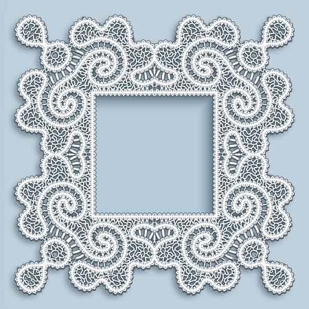 Square ornamental picture frame with realistic tatting lace borderのイラスト素材