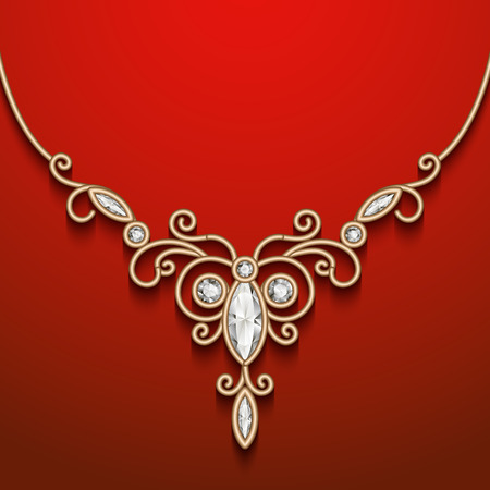 Vintage gold jewelry necklace, jewellery diamond decorationのイラスト素材