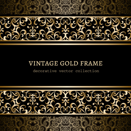 Vintage gold background, ornamental frame with seamless golden borders over patternのイラスト素材