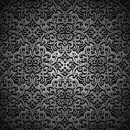Ornamental black background, seamless patternのイラスト素材
