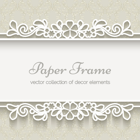 Paper lace frame over ornamental beige backgroundのイラスト素材
