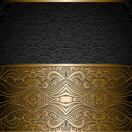 Vintage gold background, ornamental frame with seamless golden border over patternのイラスト素材