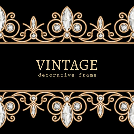 Vintage gold frame with jewelry borders on black backgroundのイラスト素材