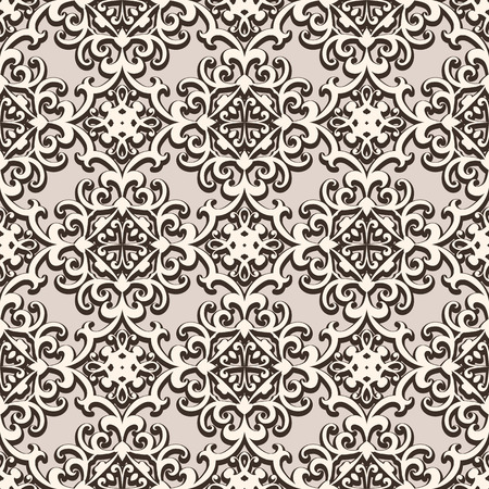 Vintage beige background, curly ornament, damask seamless patternのイラスト素材