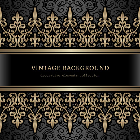 Vintage gold background, ornamental frame with golden seamless borders over patternのイラスト素材