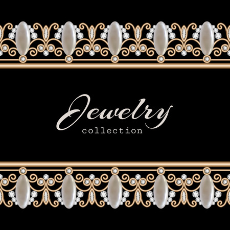Vintage gold jewelry frame with seamless diamond borders on blackのイラスト素材