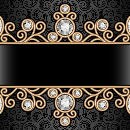 Vintage gold background, jewelry frame with seamless borders on patternのイラスト素材