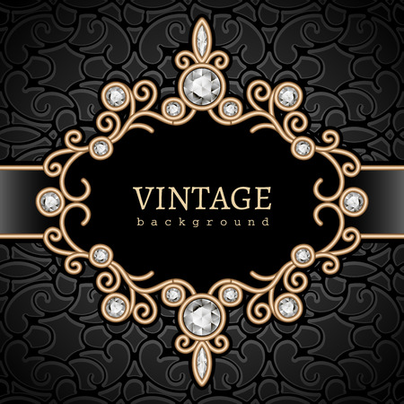 Vintage gold background, diamond vignette, swirly jewelry frameのイラスト素材
