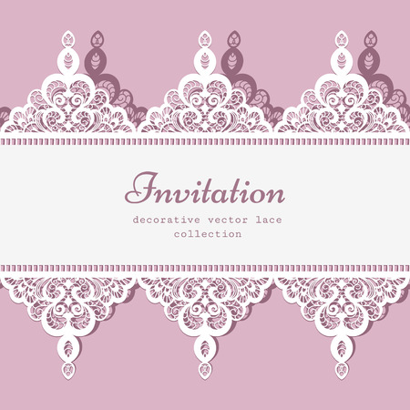 Elegant greeting card or wedding invitation template with lace border ornamentのイラスト素材