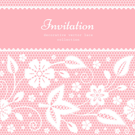 Floral lace background with white lacy border ornament, wedding card or invitation templateのイラスト素材