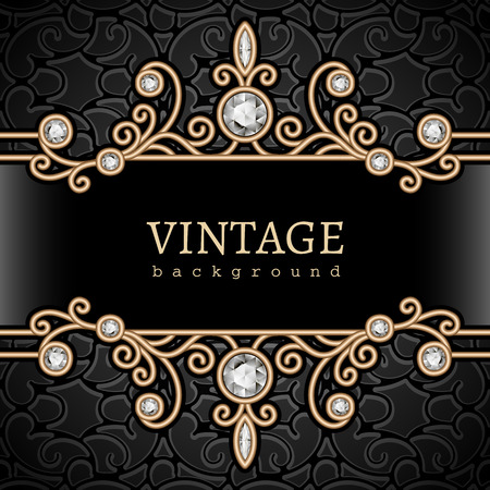 Vintage gold jewelry frame on black backgroundのイラスト素材