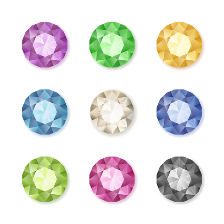 Set of colored gem stones round diamonds on whiteのイラスト素材