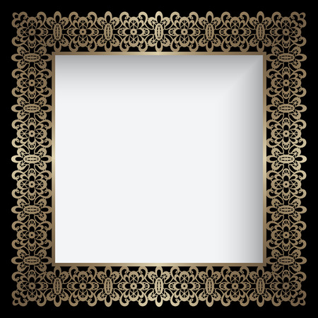 Vintage gold background, square ornamental  lace frameのイラスト素材