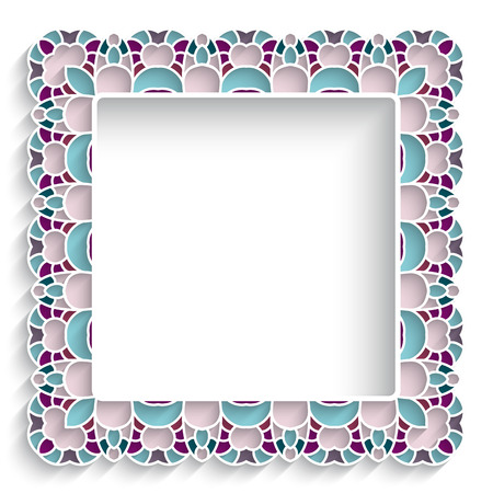 Ð¡eramic or majolica background, square frame with mosaic border ornament on whiteのイラスト素材