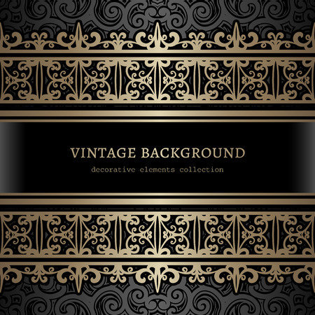 Vintage gold background, ornamental frame with seamless golden borders over patternのイラスト素材