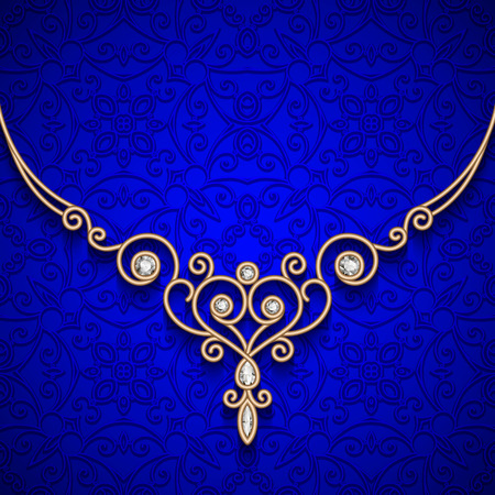 Vintage gold jewelry necklace, jewellery diamond decorationのイラスト素材
