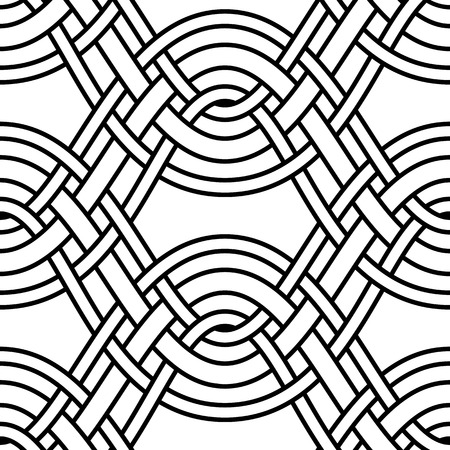 Abstract interlaced wavy lines, seamless pattern, black and white backgroundのイラスト素材