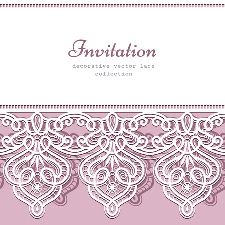 Lace background with cutout lacy border ornament, elegant greeting card or wedding invitation templateのイラスト素材