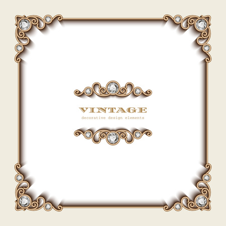 Vintage gold background, square jewelry frame on whiteのイラスト素材