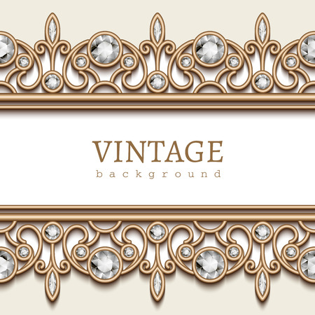 Vintage gold frame with jewelry borders on white backgroundのイラスト素材