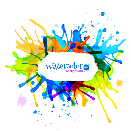 Abstract colorful blots, decorative watercolor frame on whiteのイラスト素材