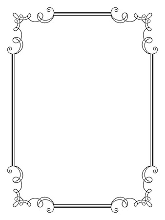 Vintage calligraphic frame, decorative design element in retro style, simple rectangle frame with swirls, certificate, invitation, scroll embellishment on whiteのイラスト素材