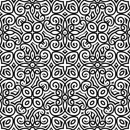 Black and white curly ornament, vintage seamless patternのイラスト素材