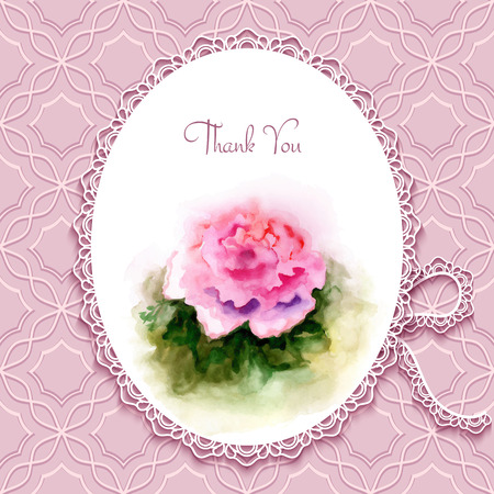 Greeting card or invitation template in retro style with hand painted watercolor roseのイラスト素材