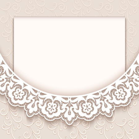 Elegant greeting card with lace decoration, vintage wedding invitation or announcement templateのイラスト素材