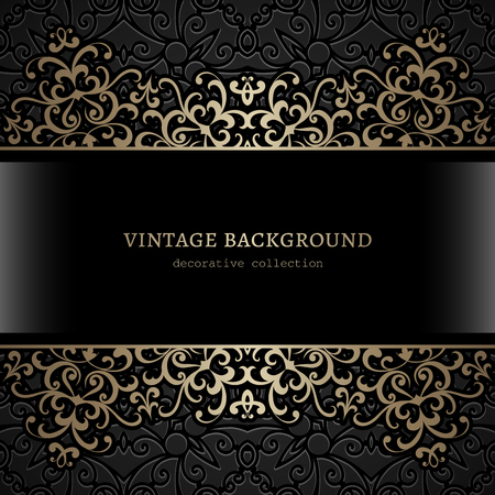 Vintage gold background, ornamental frame with golden borders over patternのイラスト素材