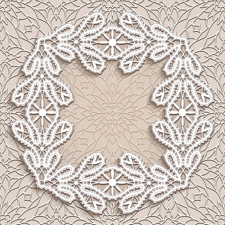 Vintage square lace frame, lace decorative vignette in retro style, embroidery, crochet lace ornament, greeting card or invitation templateのイラスト素材