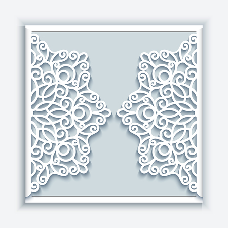 Elegant greeting card with lace decoration, lacy wedding invitation or announcement templateのイラスト素材