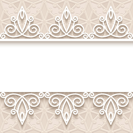 Vintage lacy background in neutral colors, ornamental frame with lace bordersのイラスト素材