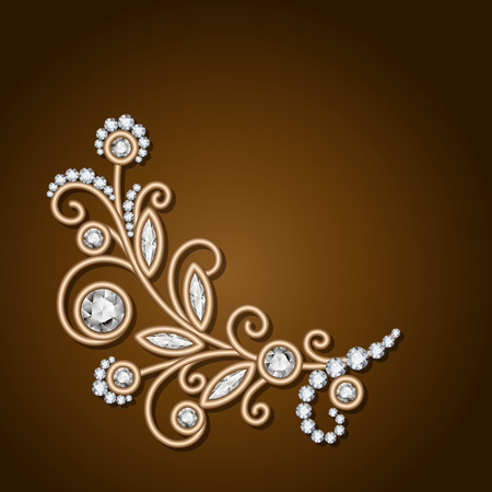 Gold jewelry background with diamond sprig, jewelry flower, jewellery floral decoration, elegant greeting card or invitation templateのイラスト素材