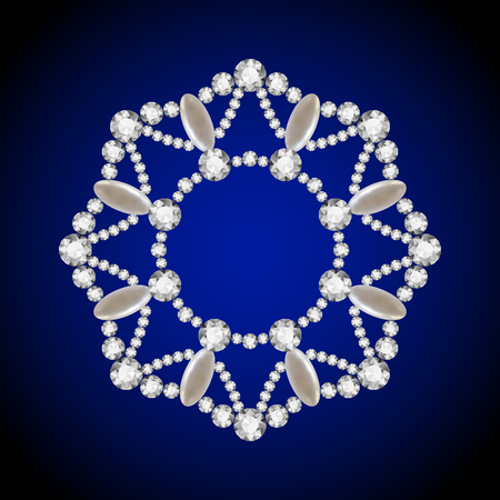 Round diamond jewelry pendant with pearls, elegant decorative circle frameのイラスト素材