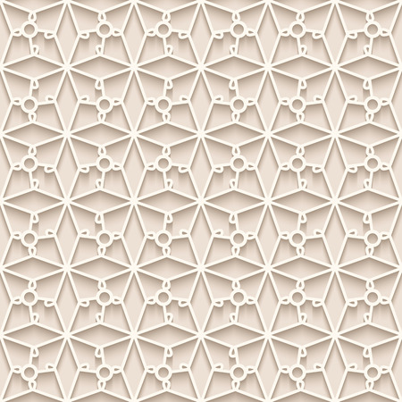 Abstract beige geometric ornament, lace grid texture, vector seamless pattern in neutral colorのイラスト素材