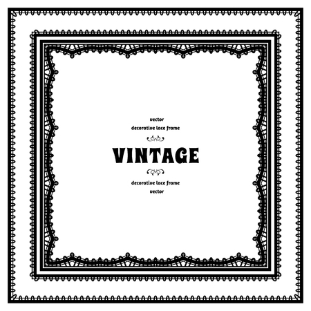 Black and white ornamental background, decorative square lace frameのイラスト素材