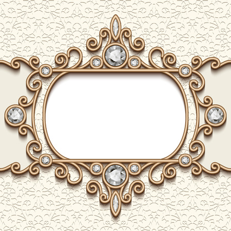 Vintage gold background, diamond label template, swirly jewelry frameのイラスト素材
