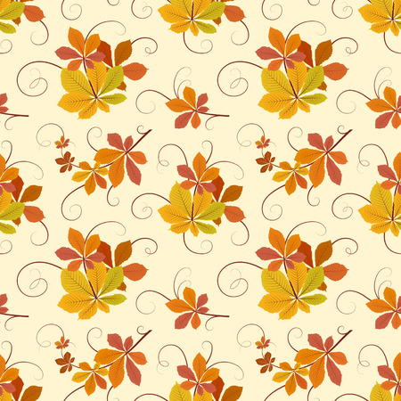 Autumn background, swirly seamless pattern with yellow fallen leavesのイラスト素材