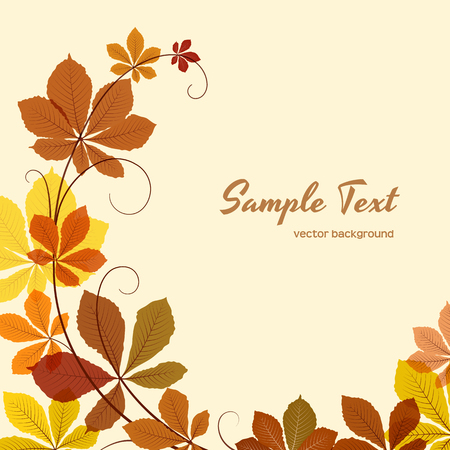 Autumn background with yellow chestnut leaves, greeting card or invitation templateのイラスト素材