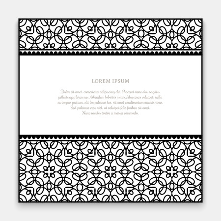 Black and white frame with ornamental border lines, decorative invitation or greeting card templateのイラスト素材