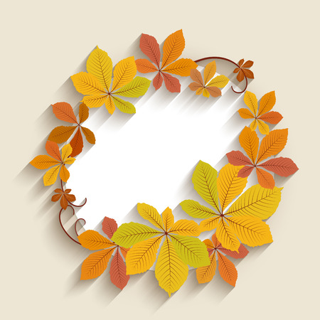Autumn background, cutout paper label, circle frame with fallen yellow chestnut leavesのイラスト素材