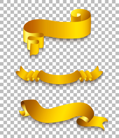 Set of realistic gold ribbons, curled golden banners on transparent backgroundのイラスト素材