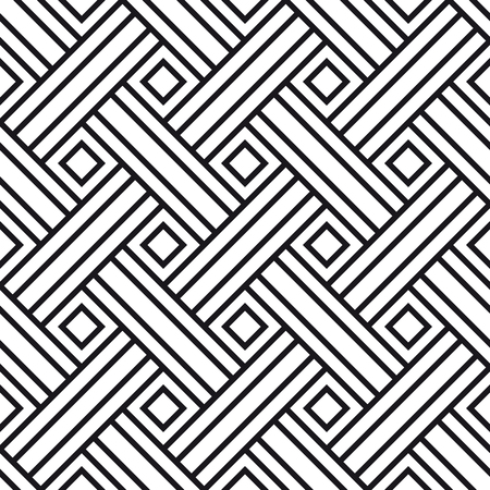 Black and white abstract geometric pattern, interlacing seamless ornament with lines and squaresのイラスト素材