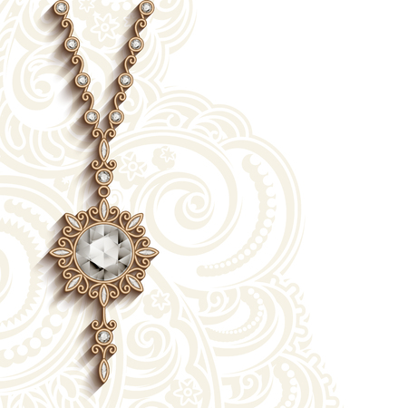 Vintage gold design, jewelry pendant with diamonds, round jewellery locket, elegant decoration, greeting card or invitation templateのイラスト素材