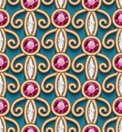 Vintage gold ornament, jewelry seamless pattern with diamondsのイラスト素材