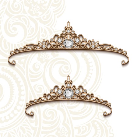 Pair of vintage jewelry gold diadems, elegant diamond jewellery decorationのイラスト素材