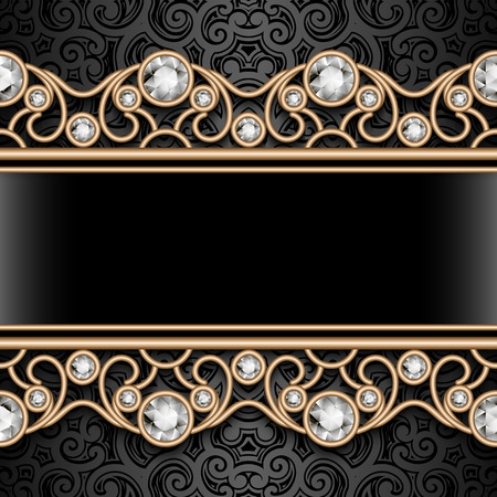 Vintage gold ornamental background, jewelry frame with filigree diamond bordersのイラスト素材