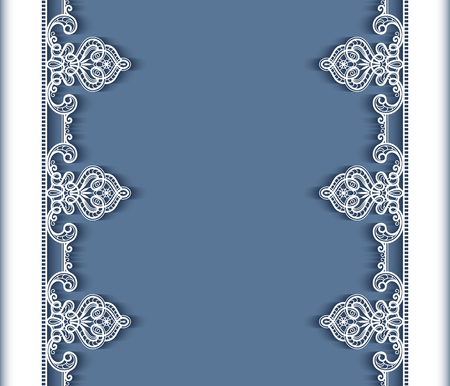 Elegant cutout paper frame with lace border ornament, greeting card or wedding invitation templateのイラスト素材