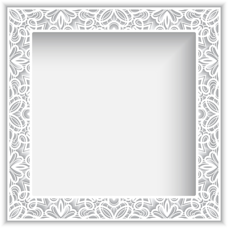 Square white frame with cutout paper lace border ornamentのイラスト素材